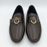 Crossstep Men’s Textured Leather Loafers with Gold Emblem Buckle