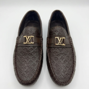 Crossstep Men’s Embossed Leather Loafer with Metal Buckle – Brown