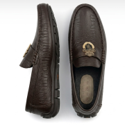 Crossstep Men’s Textured Leather Loafers with Gold Emblem Buckle