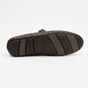 Crossstep Men’s Embossed Leather Loafer with Metal Buckle – Brown