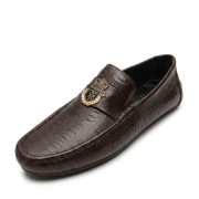 Crossstep Men’s Textured Leather Loafers with Gold Emblem Buckle