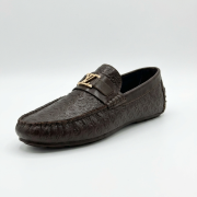 Crossstep Men’s Embossed Leather Loafer with Metal Buckle – Brown