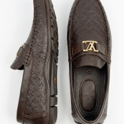 Crossstep Men’s Embossed Leather Loafer with Metal Buckle – Brown