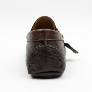 Crossstep Men’s Textured Leather Driving Loafer with Gold Horsebit Buckle – Brown